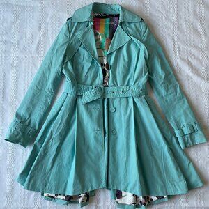 Y2K Vintage Turquoise Trench Coat St Martins Retro Scandanavian